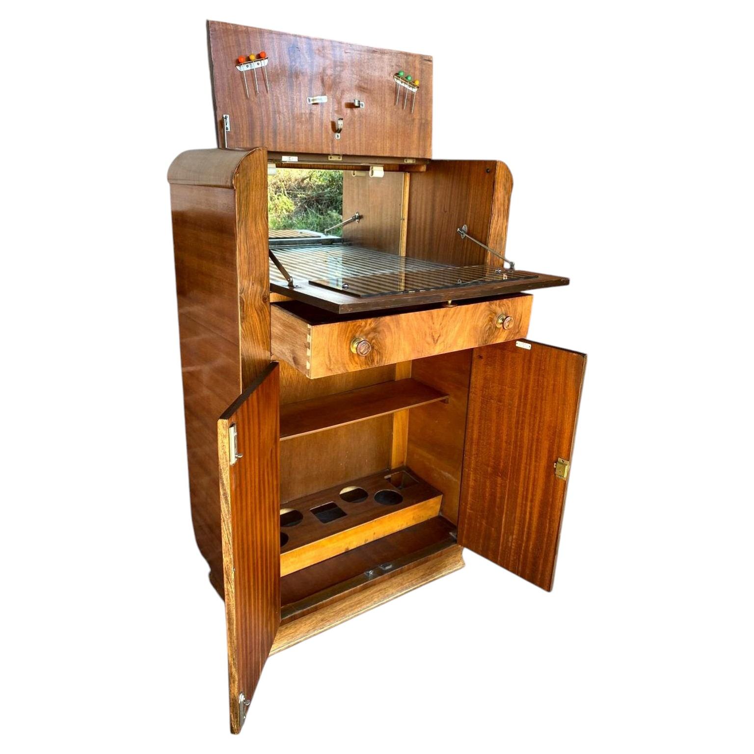 Art Deco Figured Walnut Dry Bar Cocktail Cabinet, English, c1930