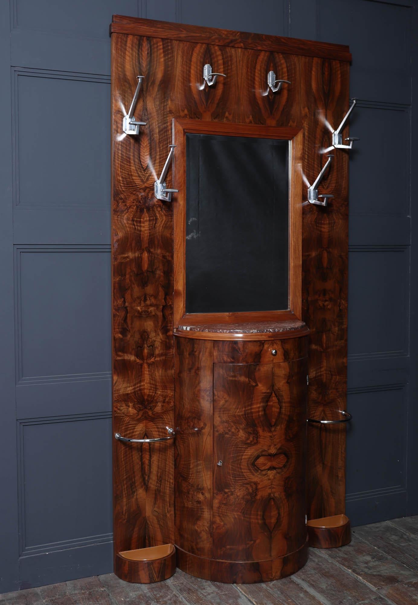 French Art Deco Figured Walnut Hall Stand, 1930s For Sale