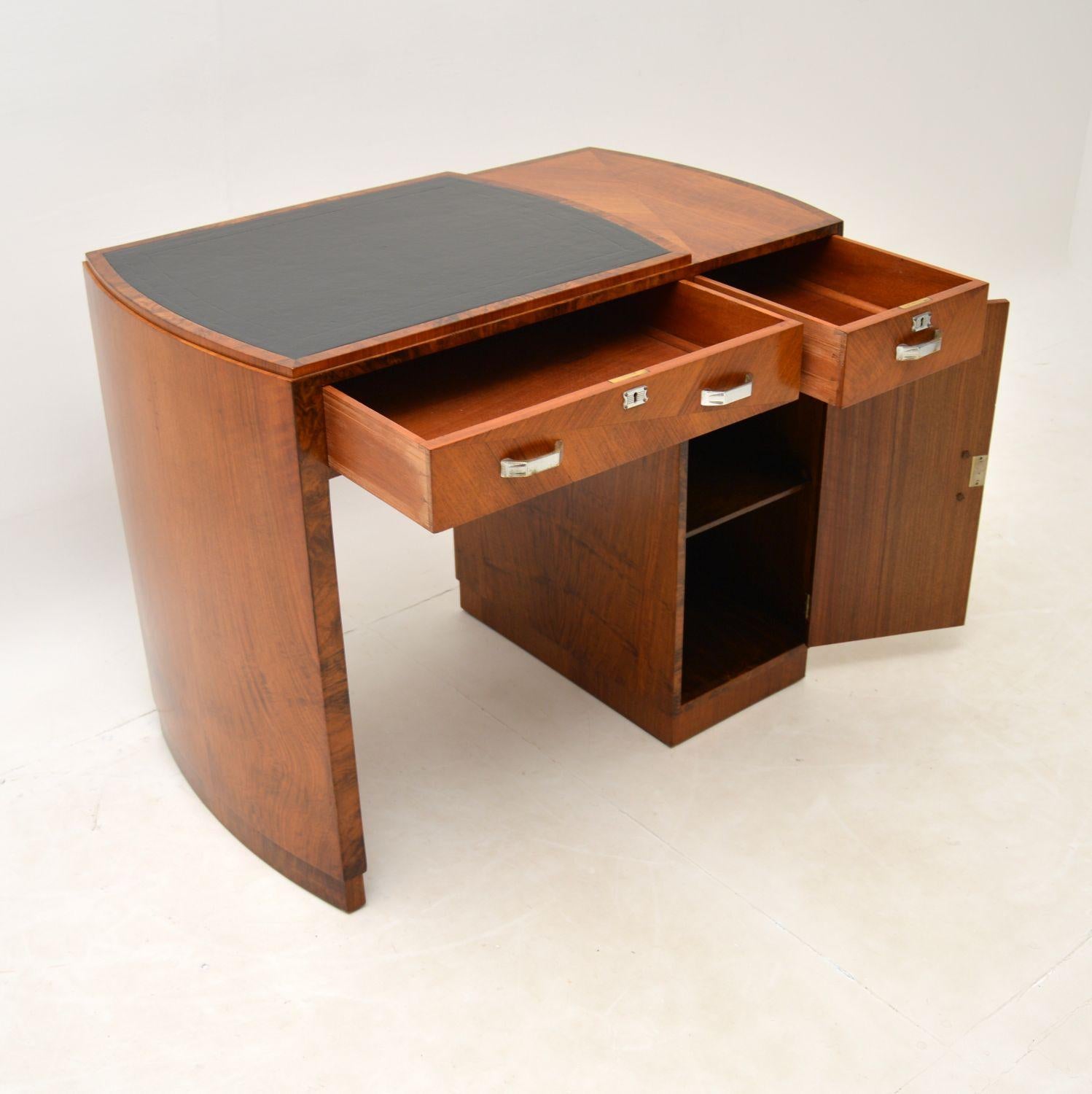 Art Deco Figured Walnut & Leather Desk 6