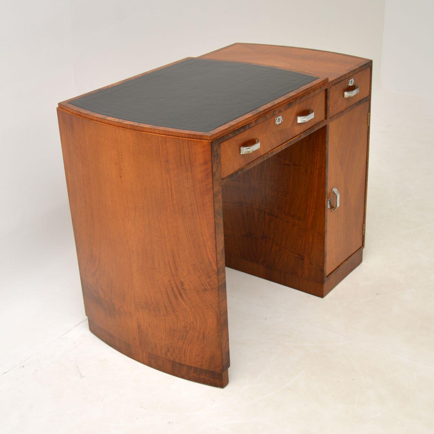 English Art Deco Figured Walnut & Leather Desk