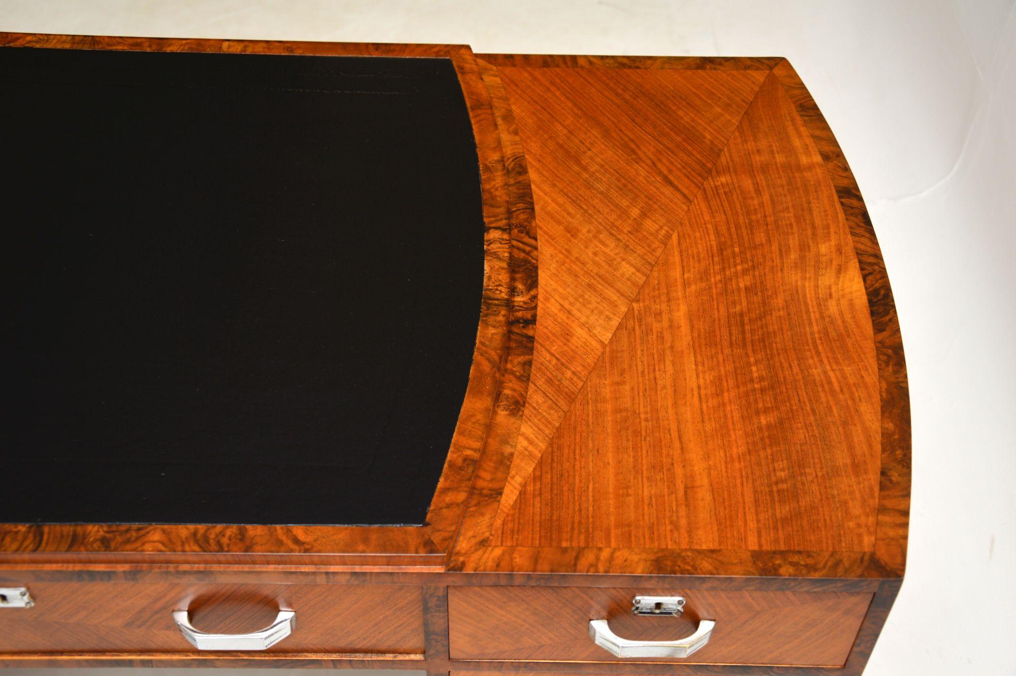 Art Deco Figured Walnut & Leather Desk 1