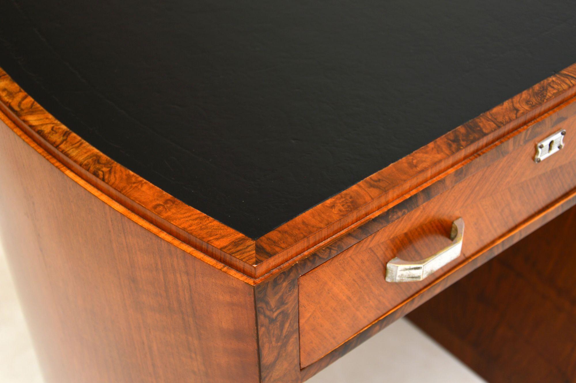 Art Deco Figured Walnut & Leather Desk 2