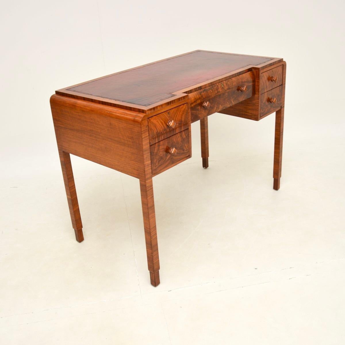 British Art Deco Figured Walnut Leather Top Desk