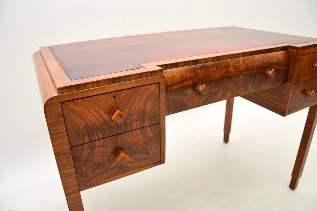 Art Deco Figured Walnut Leather Top Desk 1