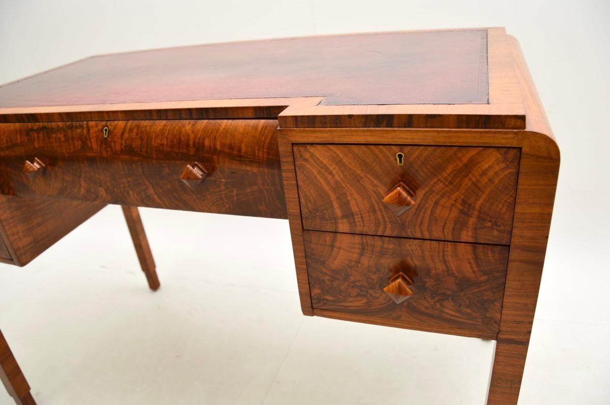 Art Deco Figured Walnut Leather Top Desk 2