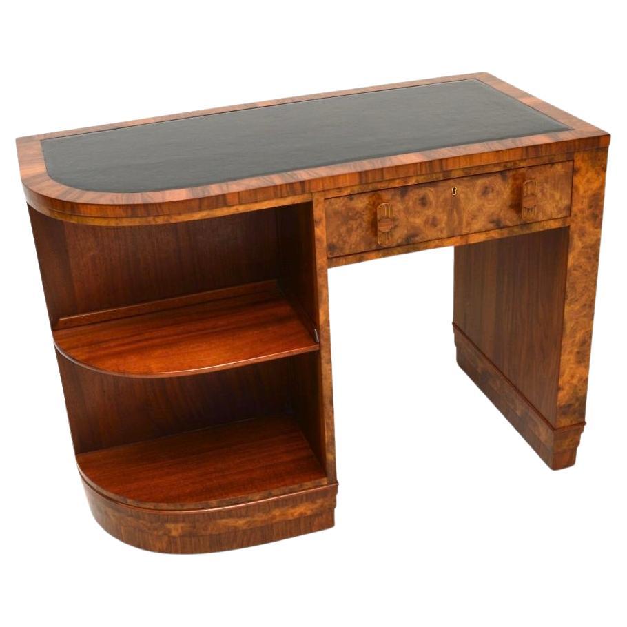 Art Deco Figured Walnut Leather Top Desk