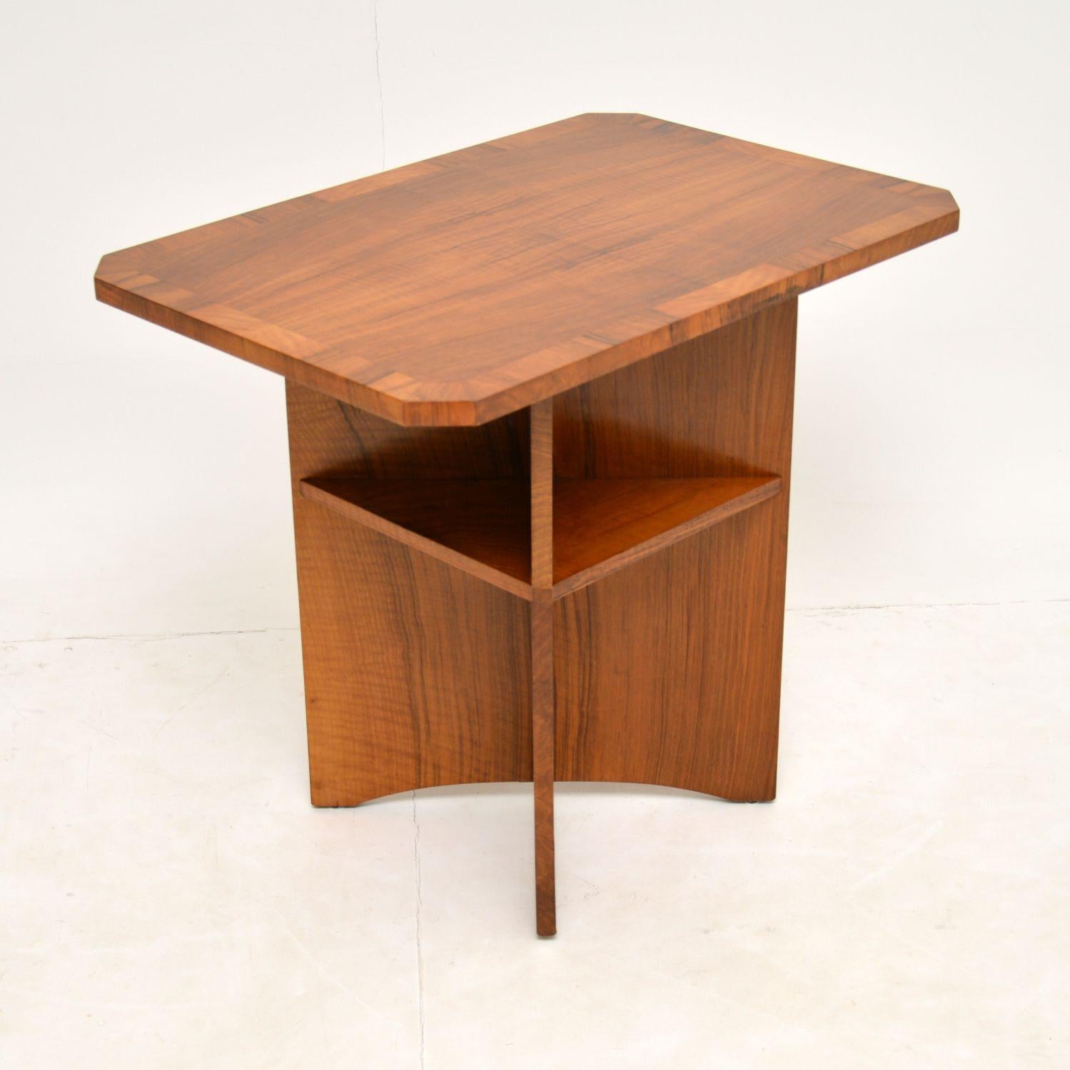 English Art Deco Figured Walnut Occasional Side Table