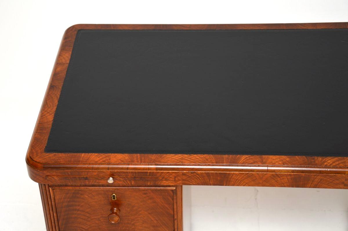 Art Deco Figured Walnut Pedestal Desk For Sale 4
