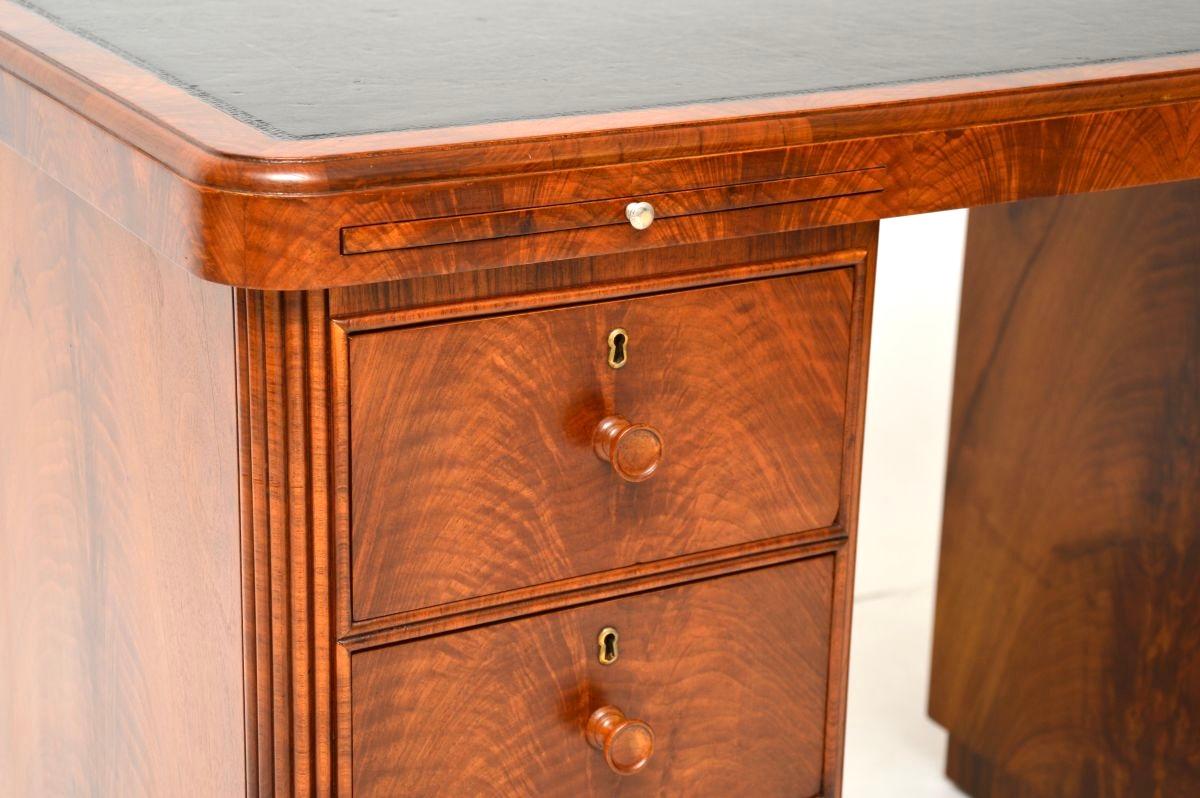 Art Deco Figured Walnut Pedestal Desk For Sale 7