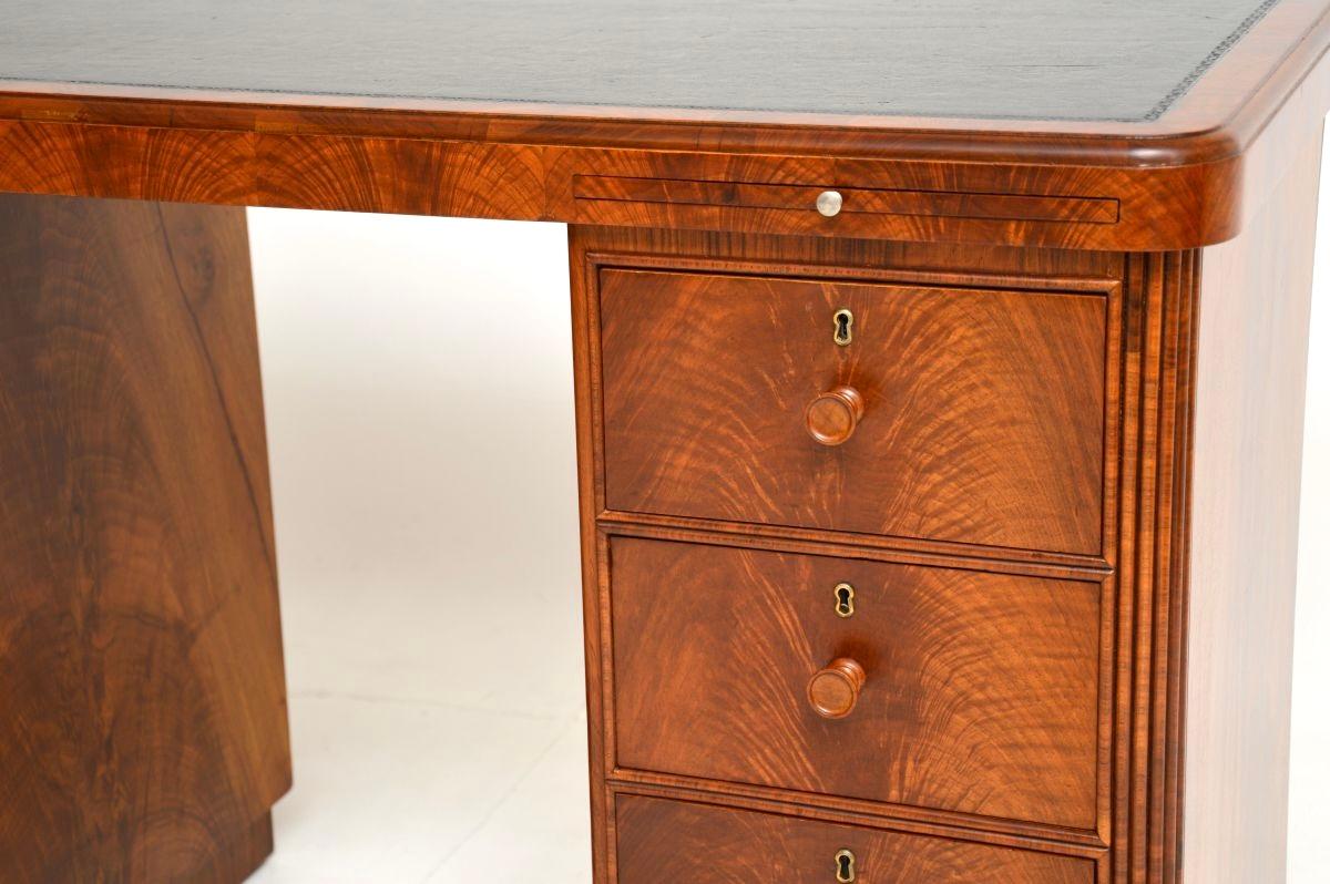 Art Deco Figured Walnut Pedestal Desk For Sale 8