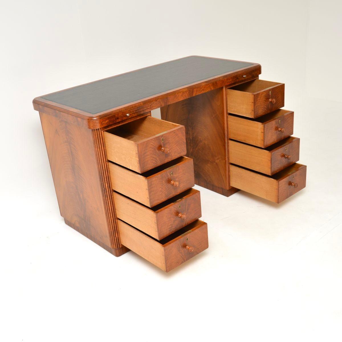 British Art Deco Figured Walnut Pedestal Desk For Sale