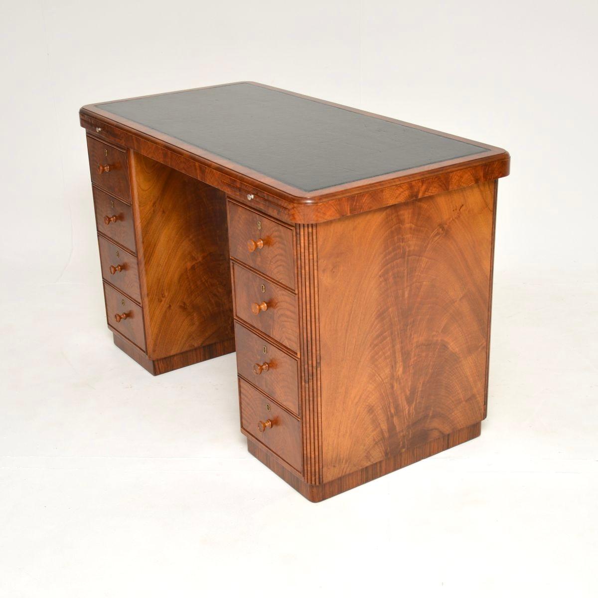 Art Deco Figured Walnut Pedestal Desk For Sale 1
