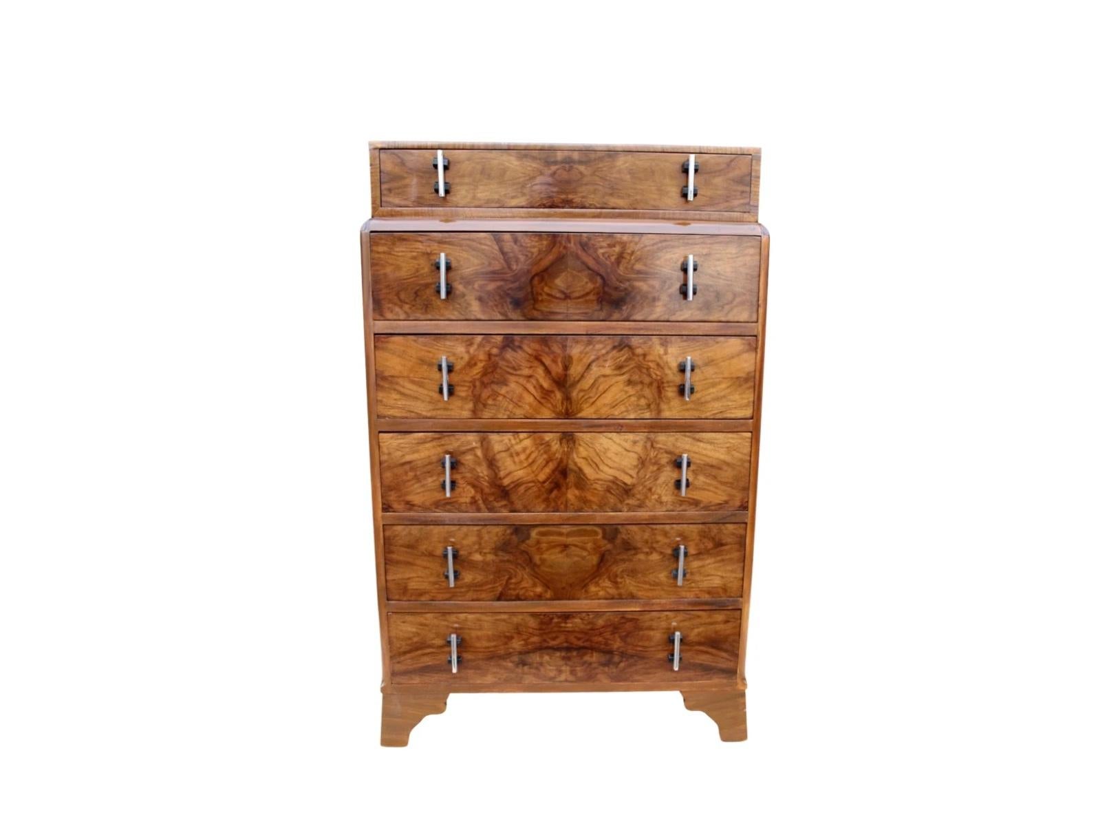 Art Deco Figured Walnut Skyscraper Chest of Drawers 6
