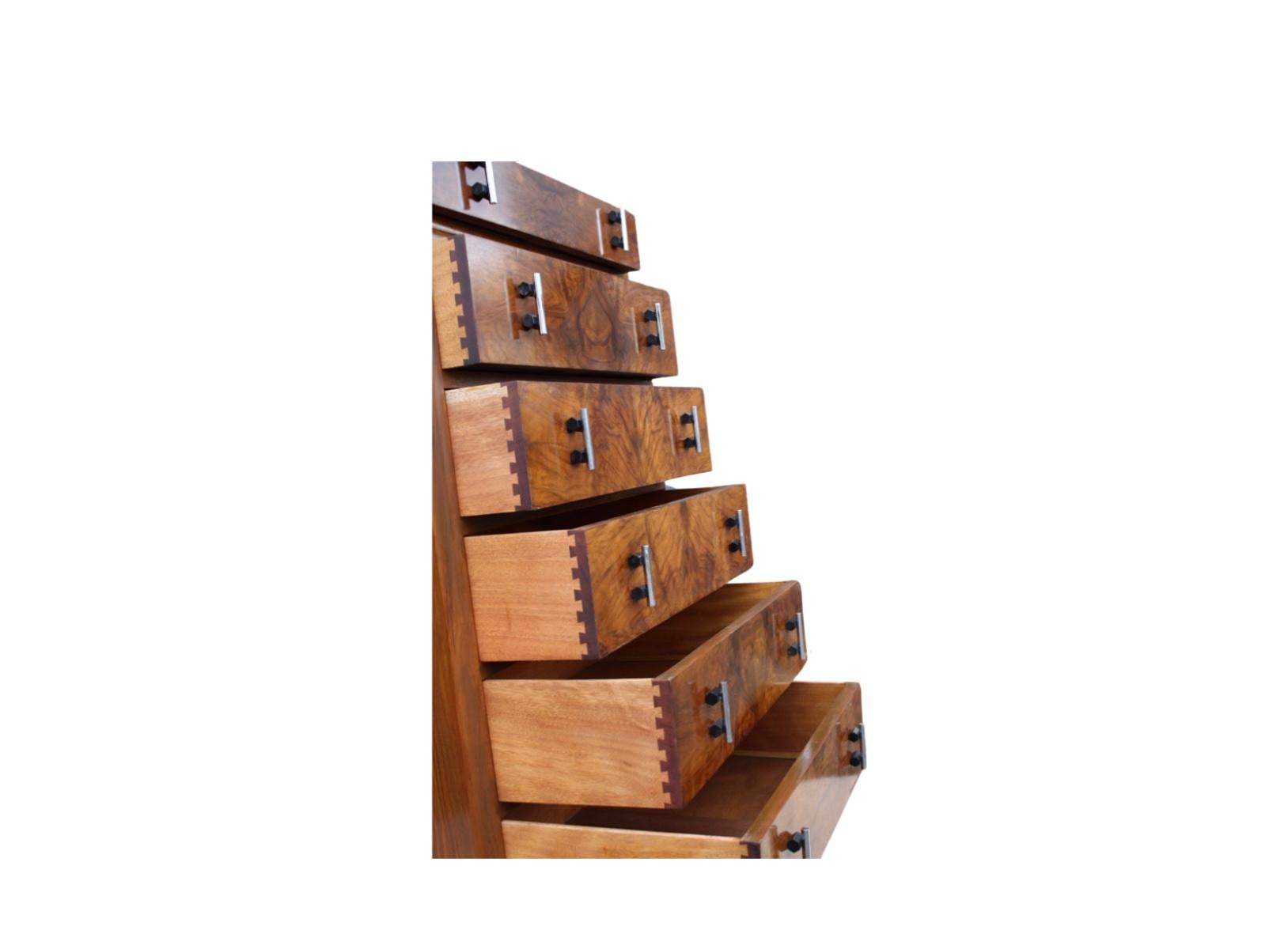 Art Deco Figured Walnut Skyscraper Chest of Drawers 7