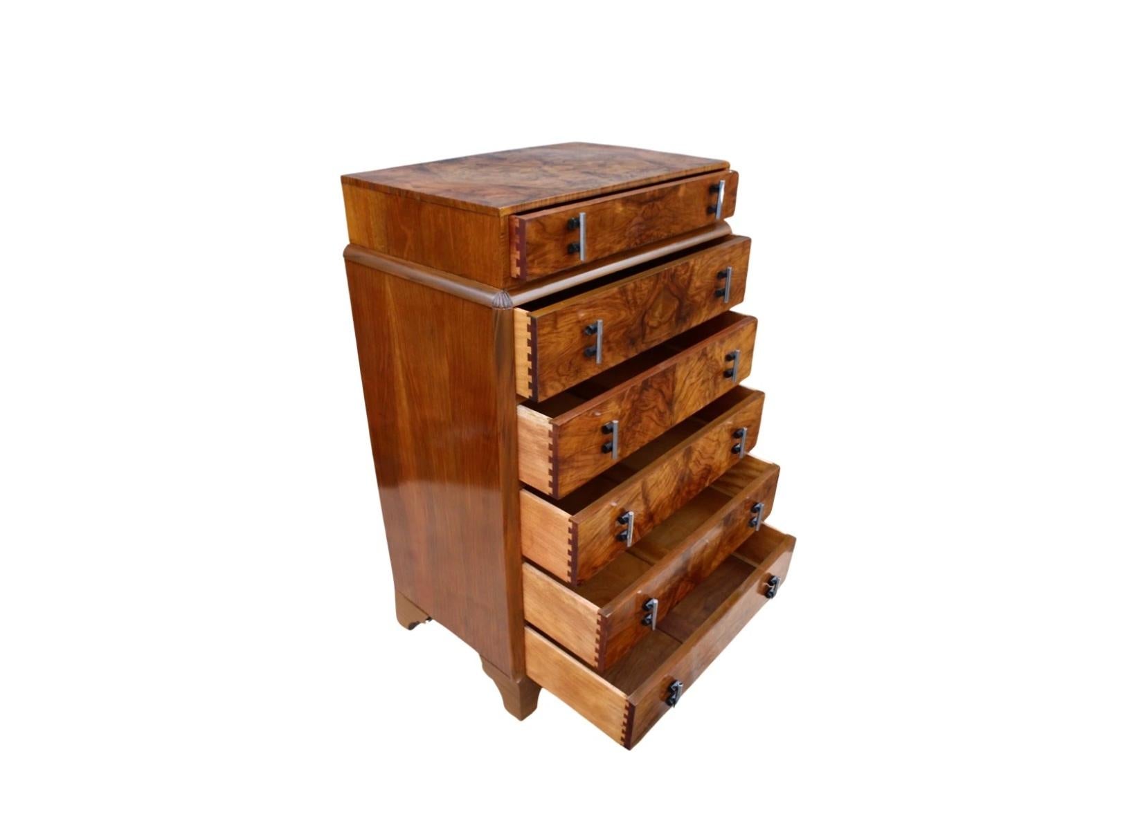 European Art Deco Figured Walnut Skyscraper Chest of Drawers