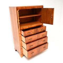 Art Deco Figured Walnut Tallboy Chest of Drawers / Cabinet