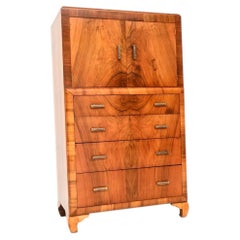 Art Deco Figured Walnut Tallboy Chest of Drawers / Cabinet