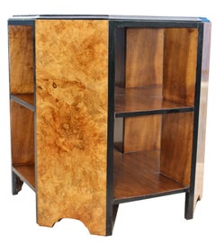 Art Deco Figured Walnut Three Tier Book Table, English, c1930
