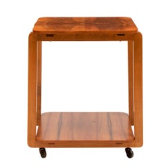 Art Deco Figured Walnut Two-Tier cocktail Table on Casters