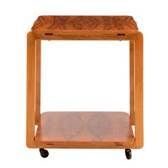 Art Deco Figured Walnut Two-Tier Cocktail Table on Casters