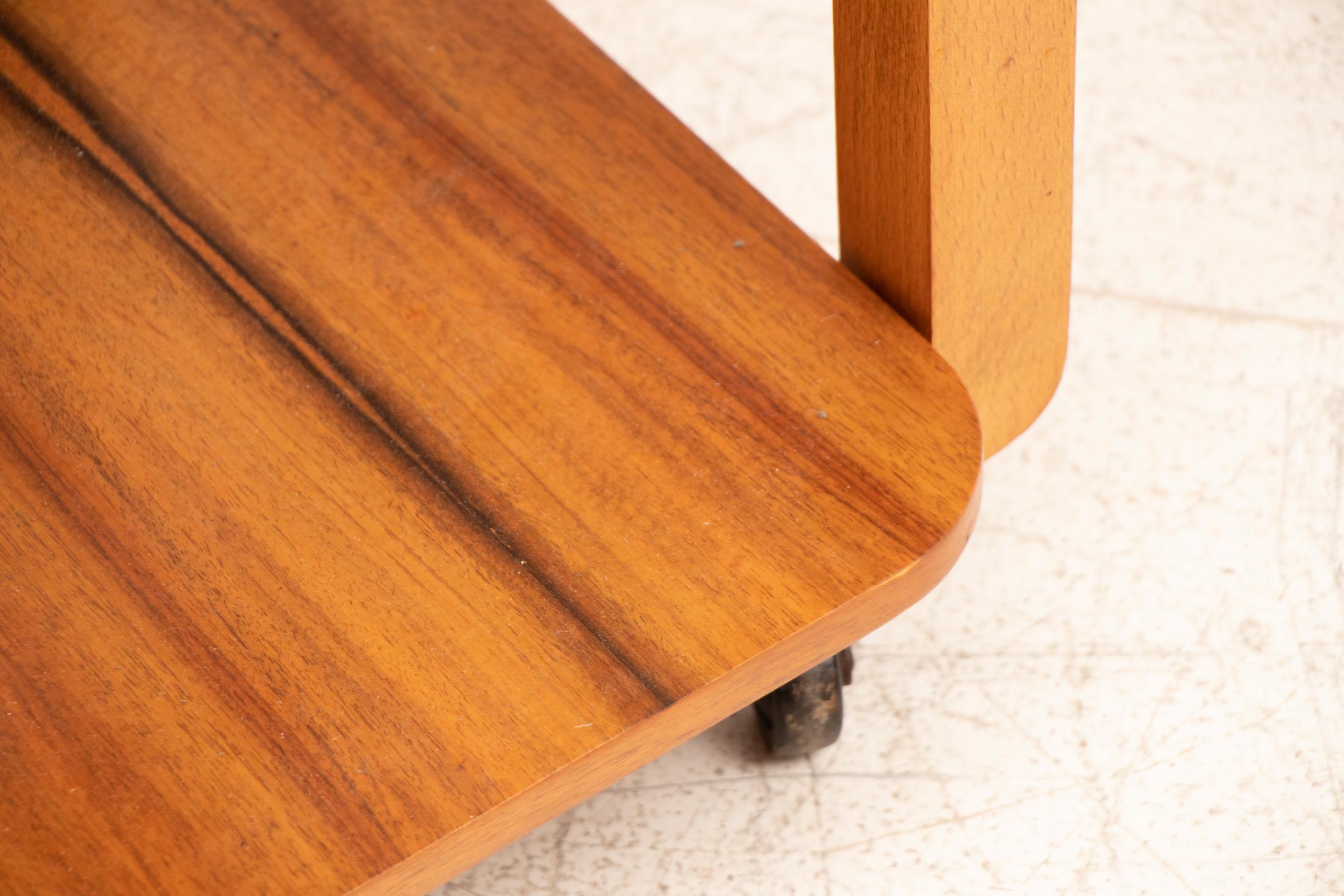 Art Deco Figured Walnut Two-Tier cocktail Table on Casters For Sale 1