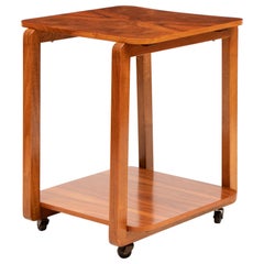 Art Deco Figured Walnut Two-Tier Cocktail Table on Casters