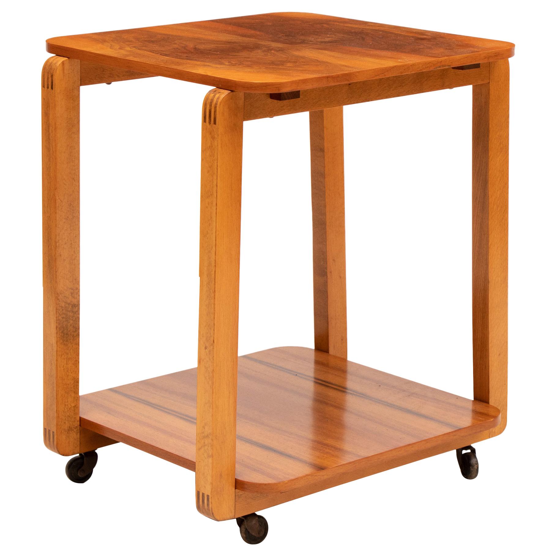 Art Deco Figured Walnut Two-Tier cocktail Table on Casters For Sale
