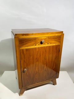 Art Deco Figured Walnut Veneer Bedside Cabinet /Nightstand, France, circa 1940's