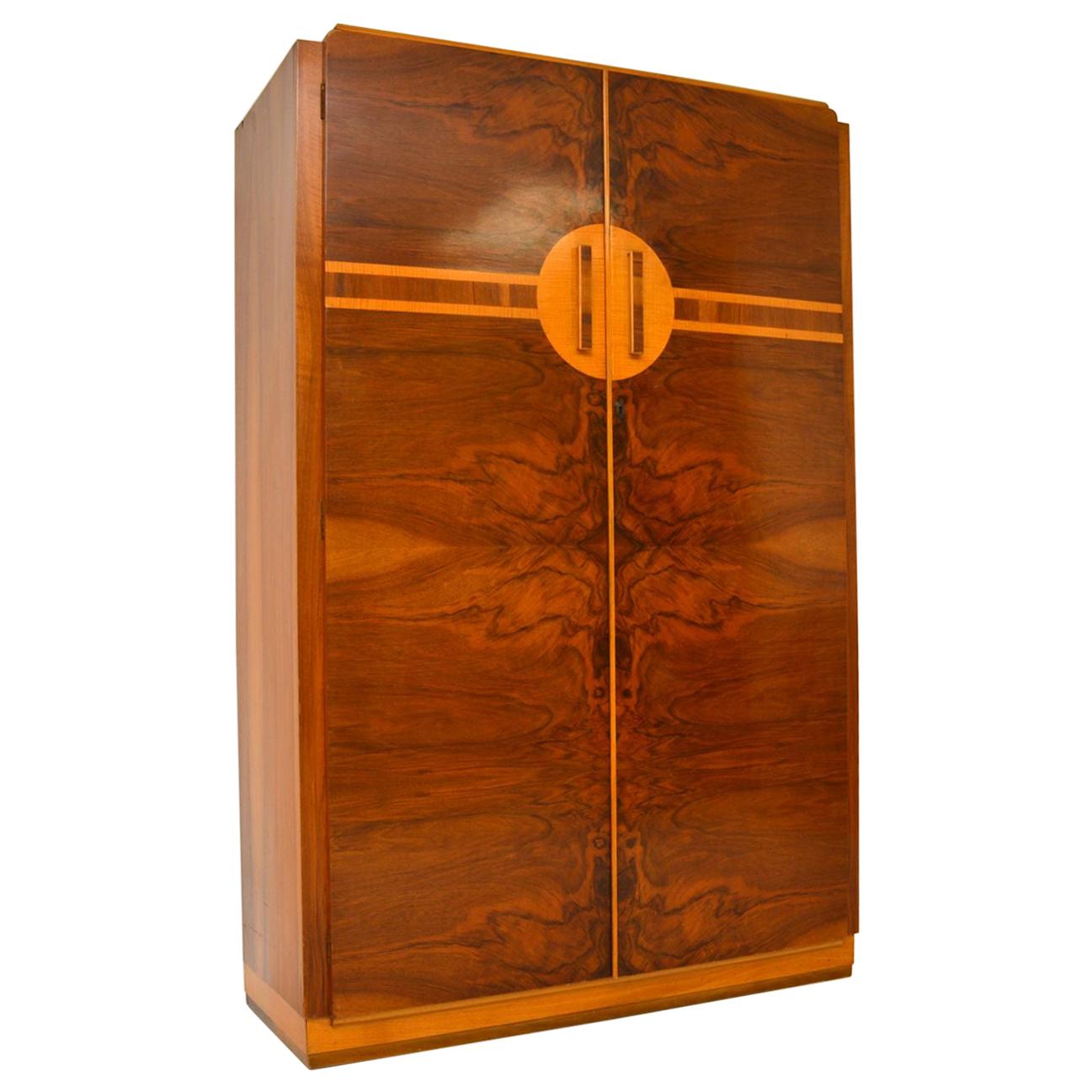 Art Deco Figured Walnut Wardrobe Vintage, 1930's at 1stDibs