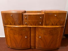 Art Deco Figured Wood Sideboard & Twin-Mirror Cocktail Cabinet, CIRCA 1930's