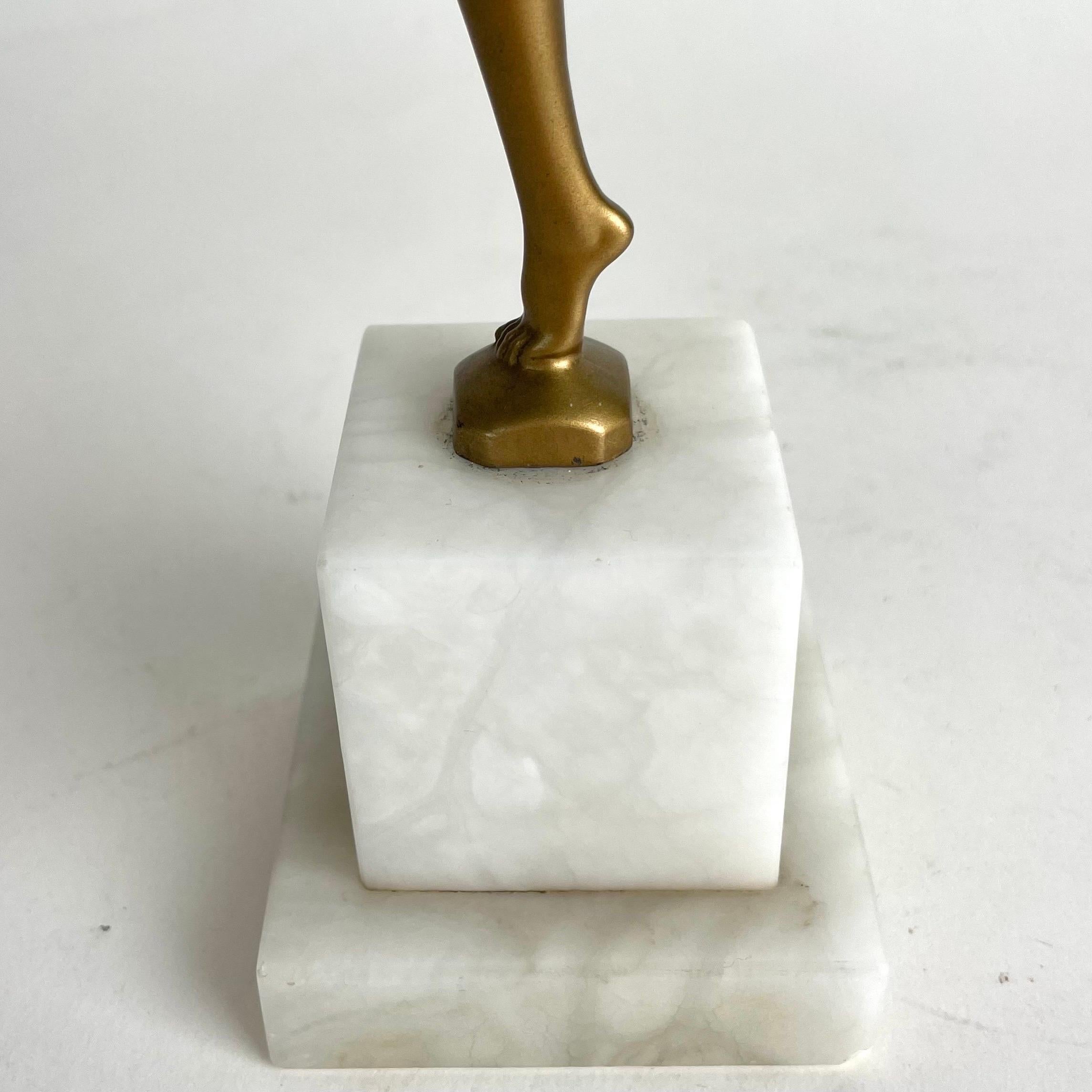 Statuetta Art Deco di giovane ballerina, metallo bronzato e marmo, anni '20-'30 in vendita 2