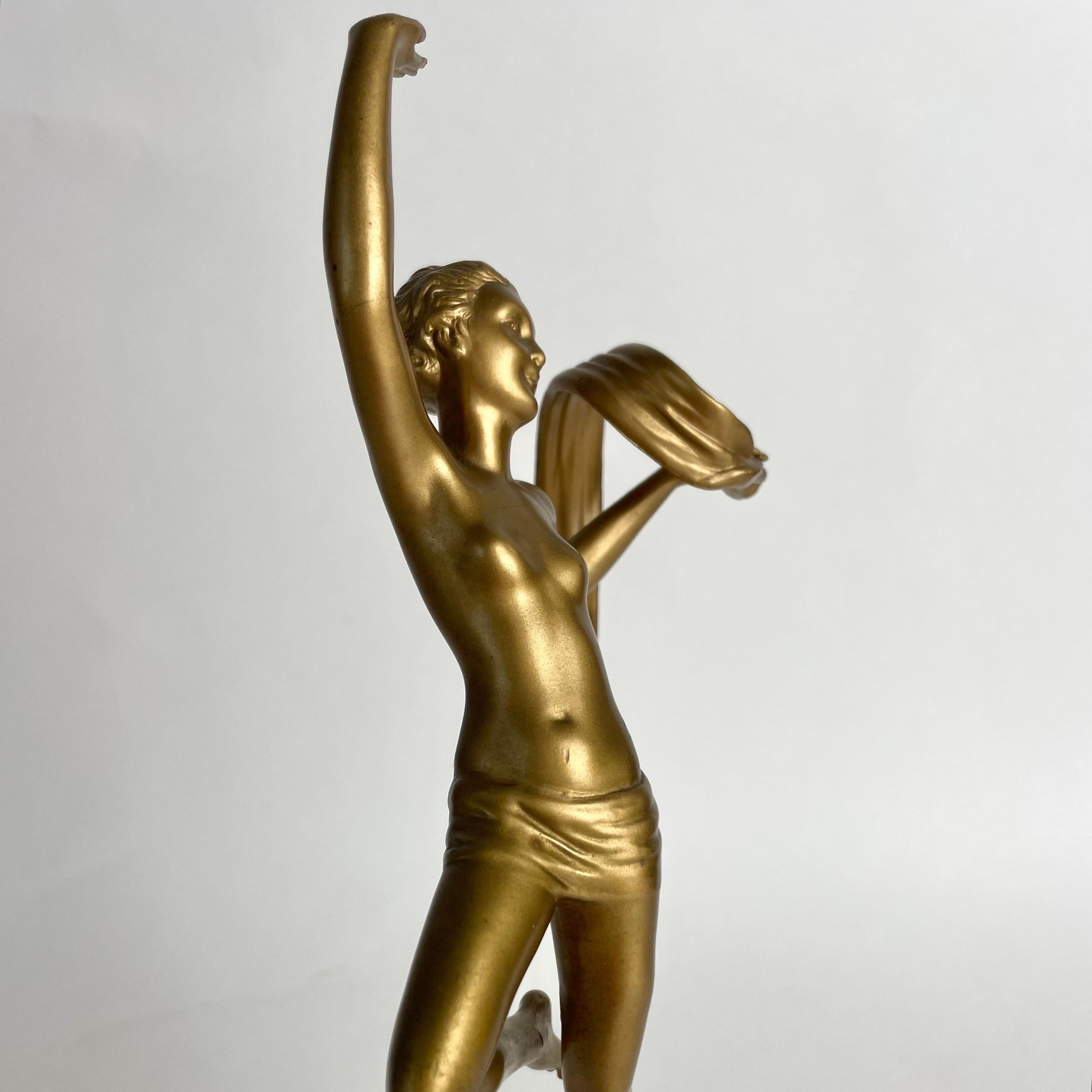 Marmo Statuetta Art Deco di giovane ballerina, metallo bronzato e marmo, anni '20-'30 in vendita