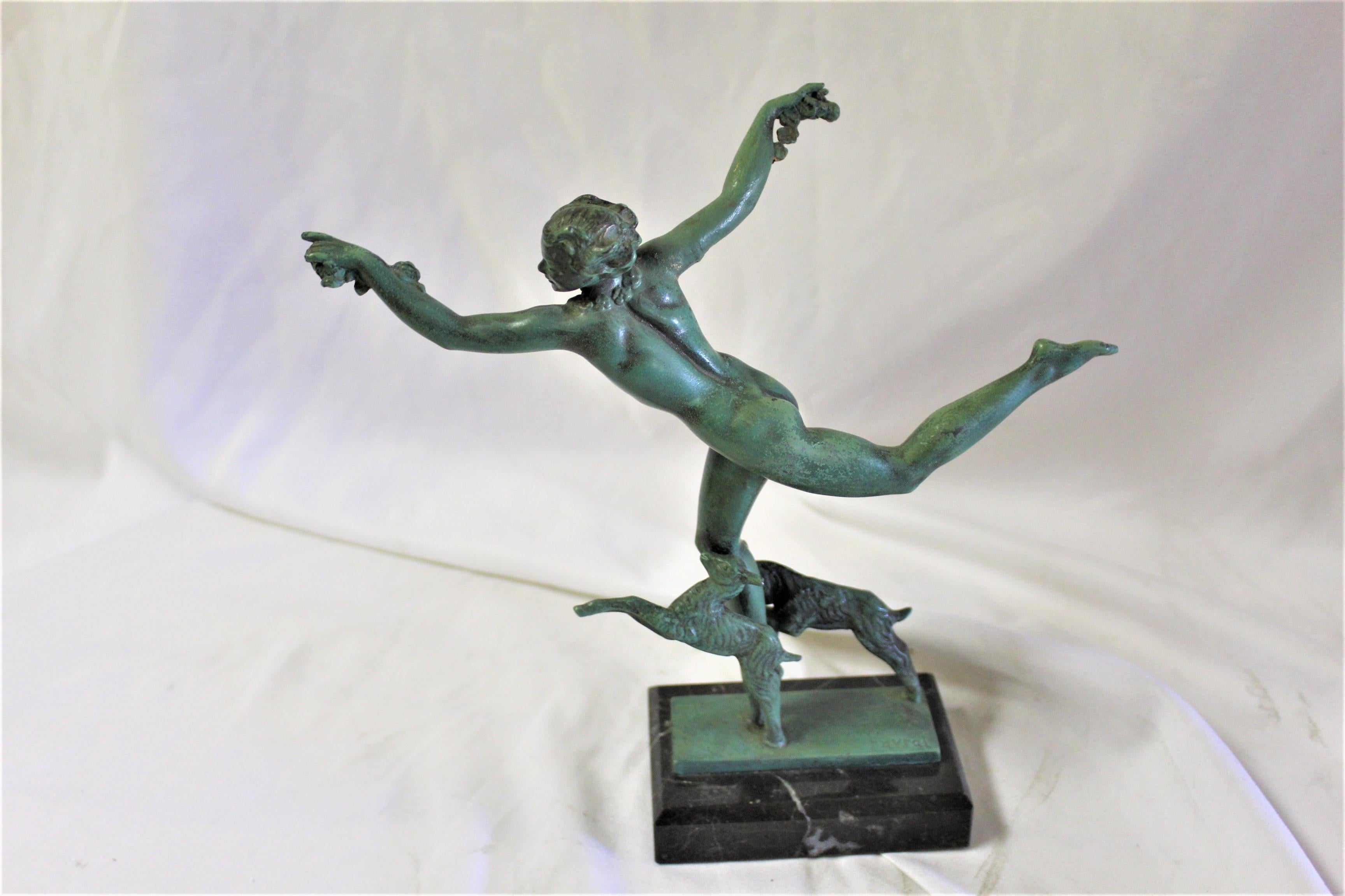 20th Century Art Deco Figurine Running Nude with Goats by Fayral