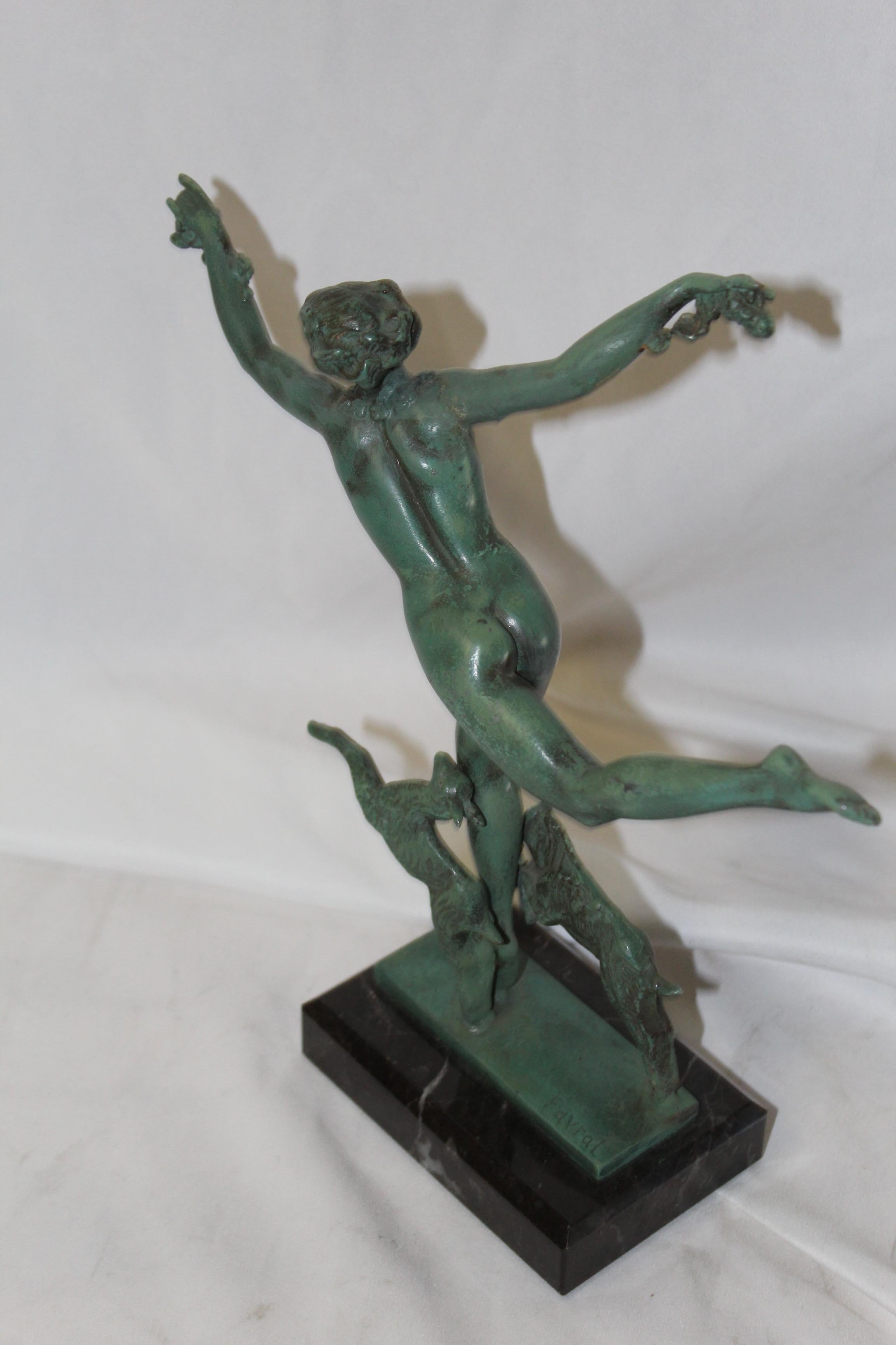 Art Deco Figurine Running Nude with Goats by Fayral 2