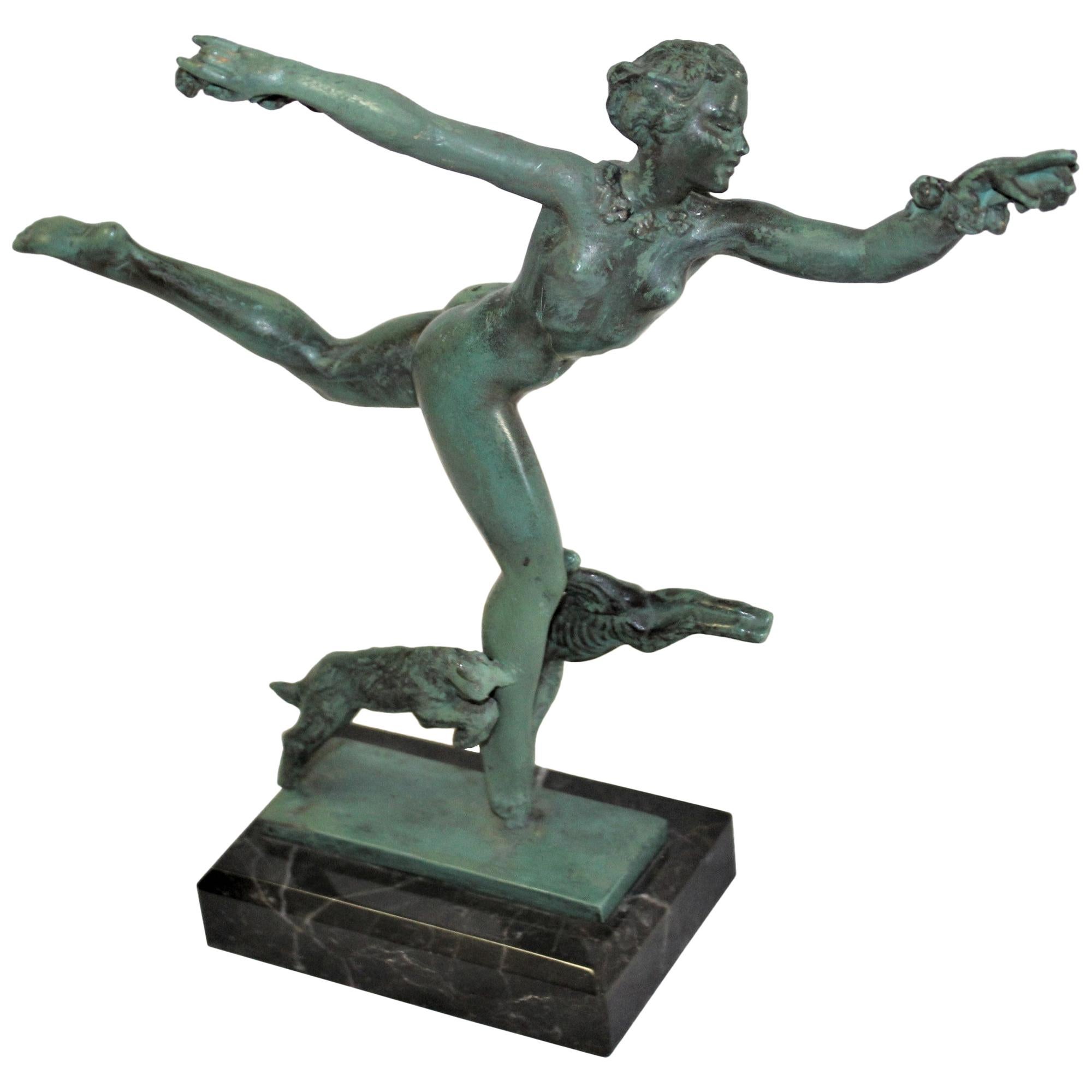 Art Deco Figurine Running Nude with Goats by Fayral