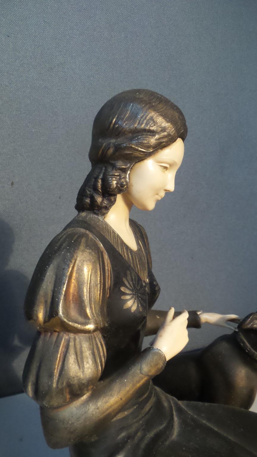 Spelter Large Art Deco Figurine Sculpture by Cipriani Signed  circa 1930 For Sale