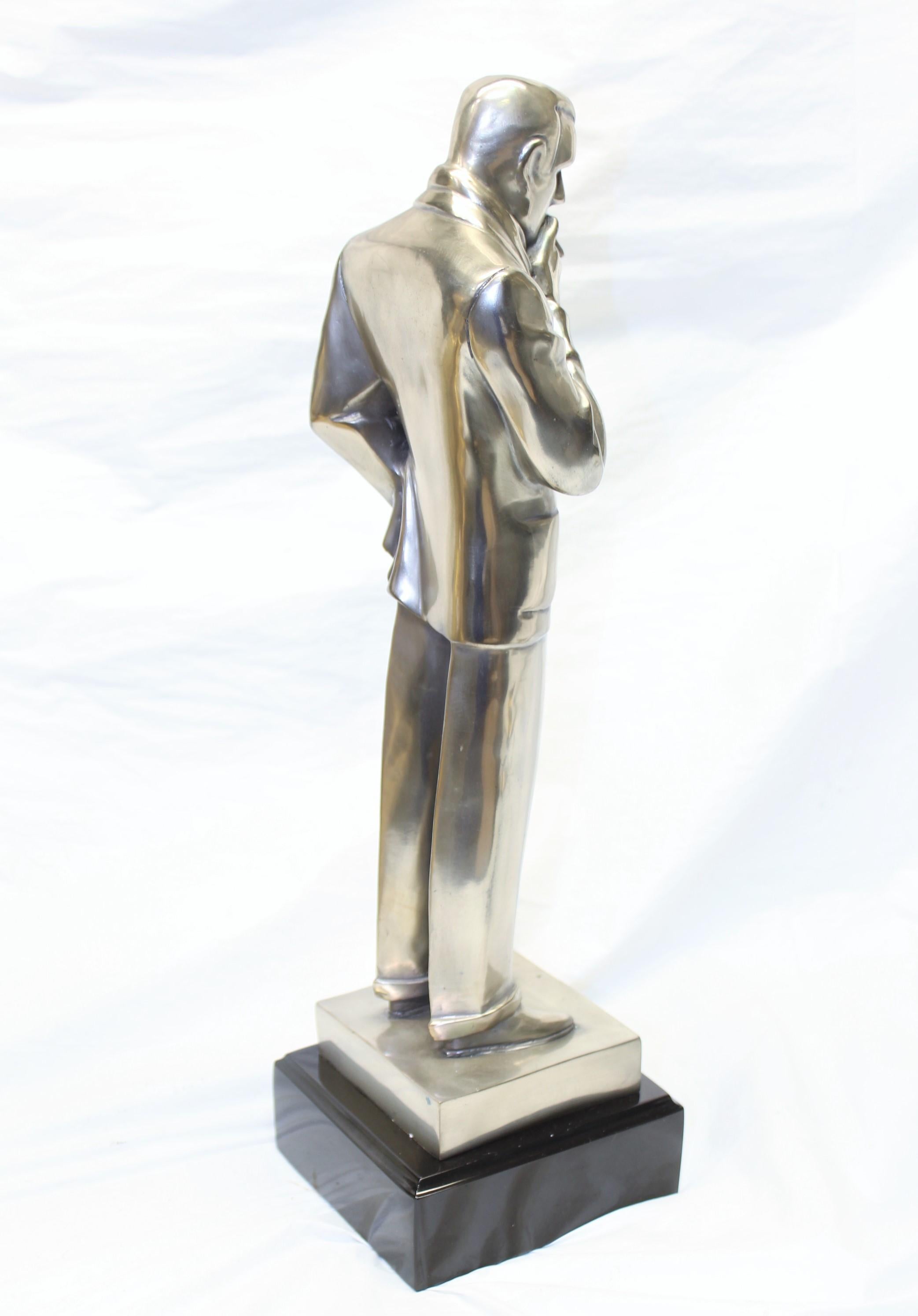 Art Deco Male Figurine the Smoker in Silvered Bronze patina In Good Condition For Sale In Los Angeles, CA