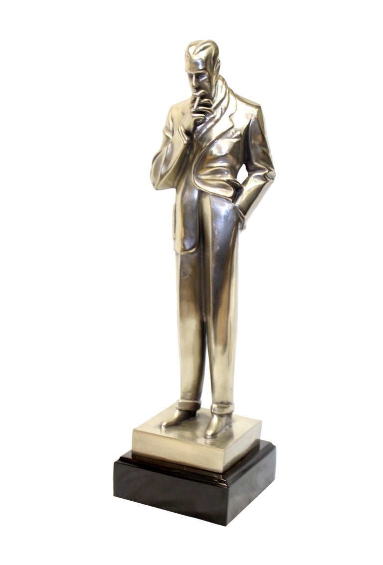 Art Deco Male Figurine the Smoker in Silvered Bronze patina For Sale at  1stDibs | art deco male sculpture, art deco statue