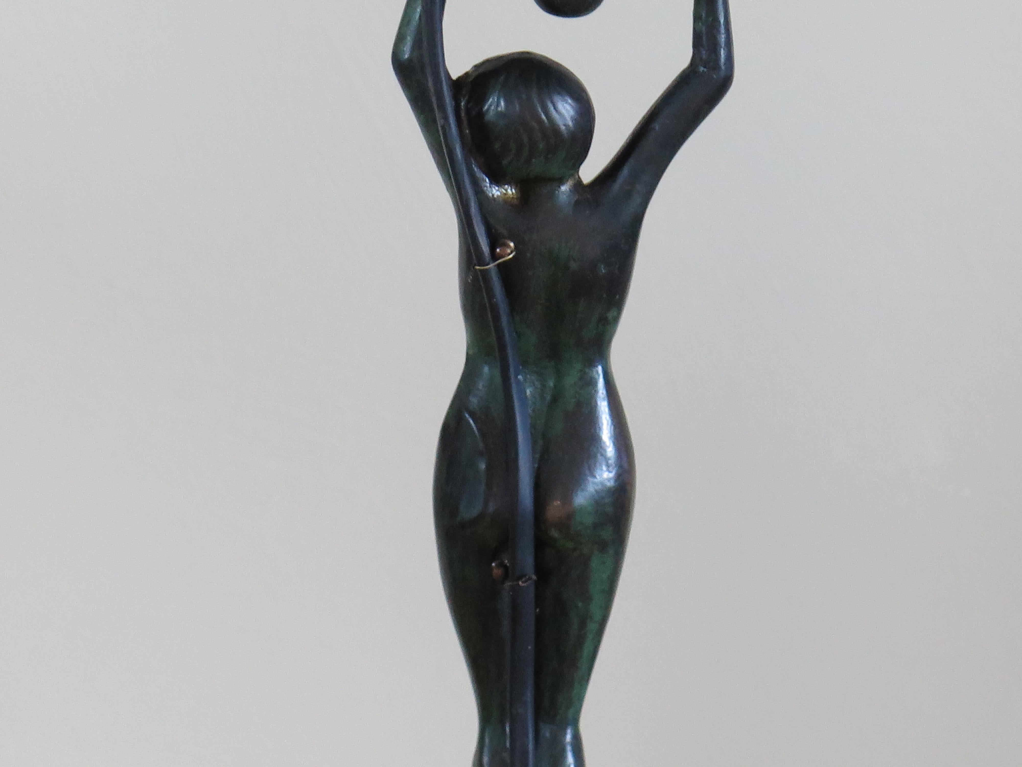 20th Century Art Deco Figurine Table Lamp Bronze Lady Sculpture, French, circa 1930 For Sale