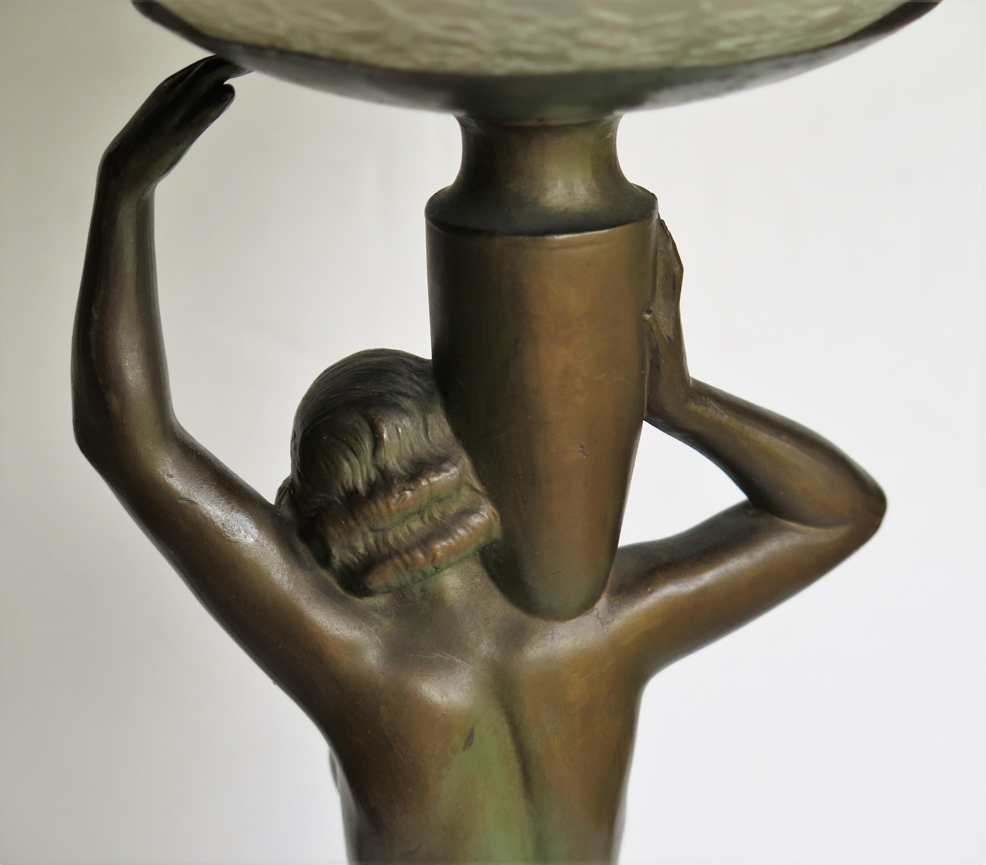 Art Deco Figurine Table Lamp sculpture of Water Carrier bronzed, French Ca 1930 1