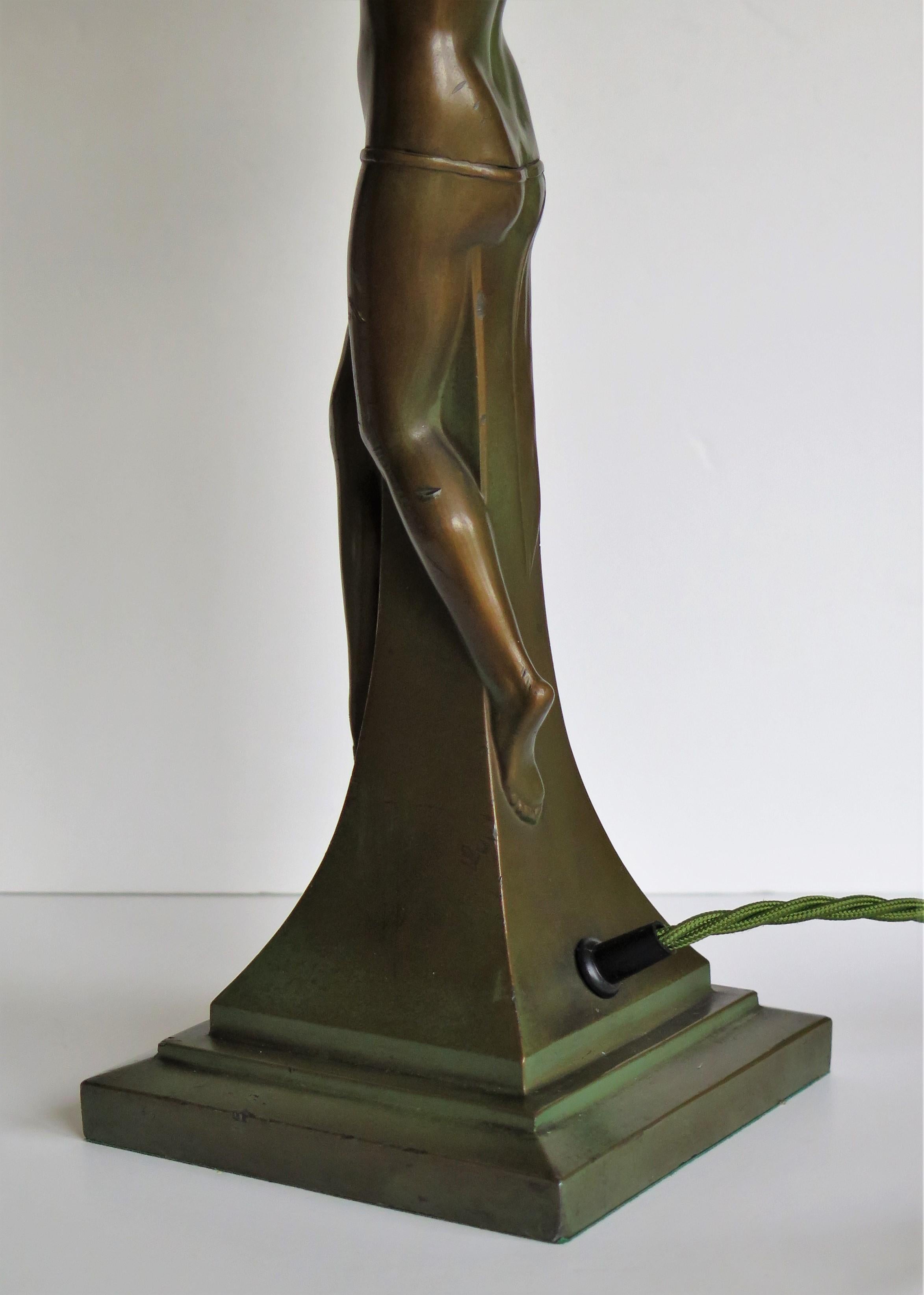 Art Deco Figurine Table Lamp sculpture of Water Carrier bronzed, French Ca 1930 4