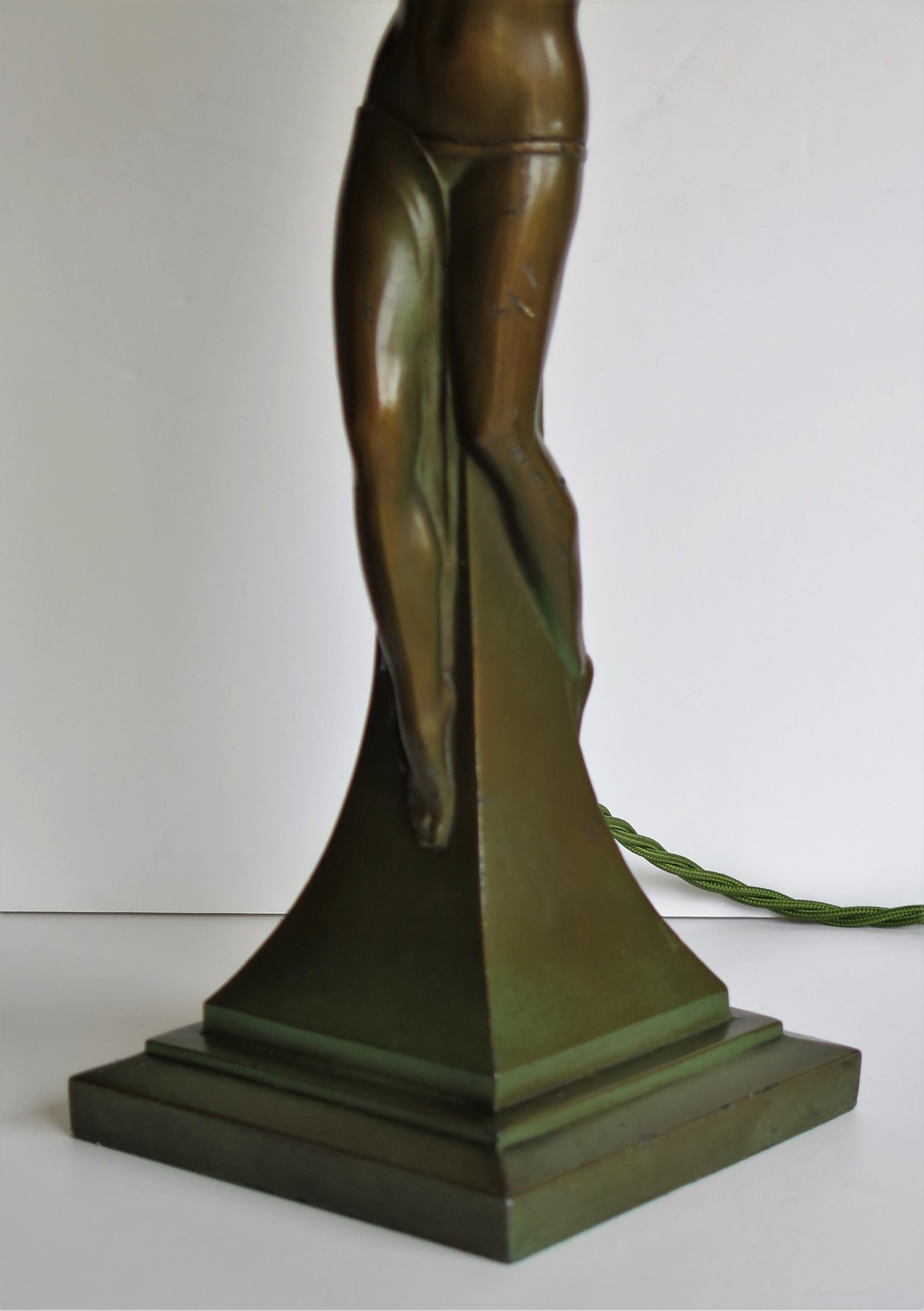 Art Deco Figurine Table Lamp sculpture of Water Carrier bronzed, French Ca 1930 6