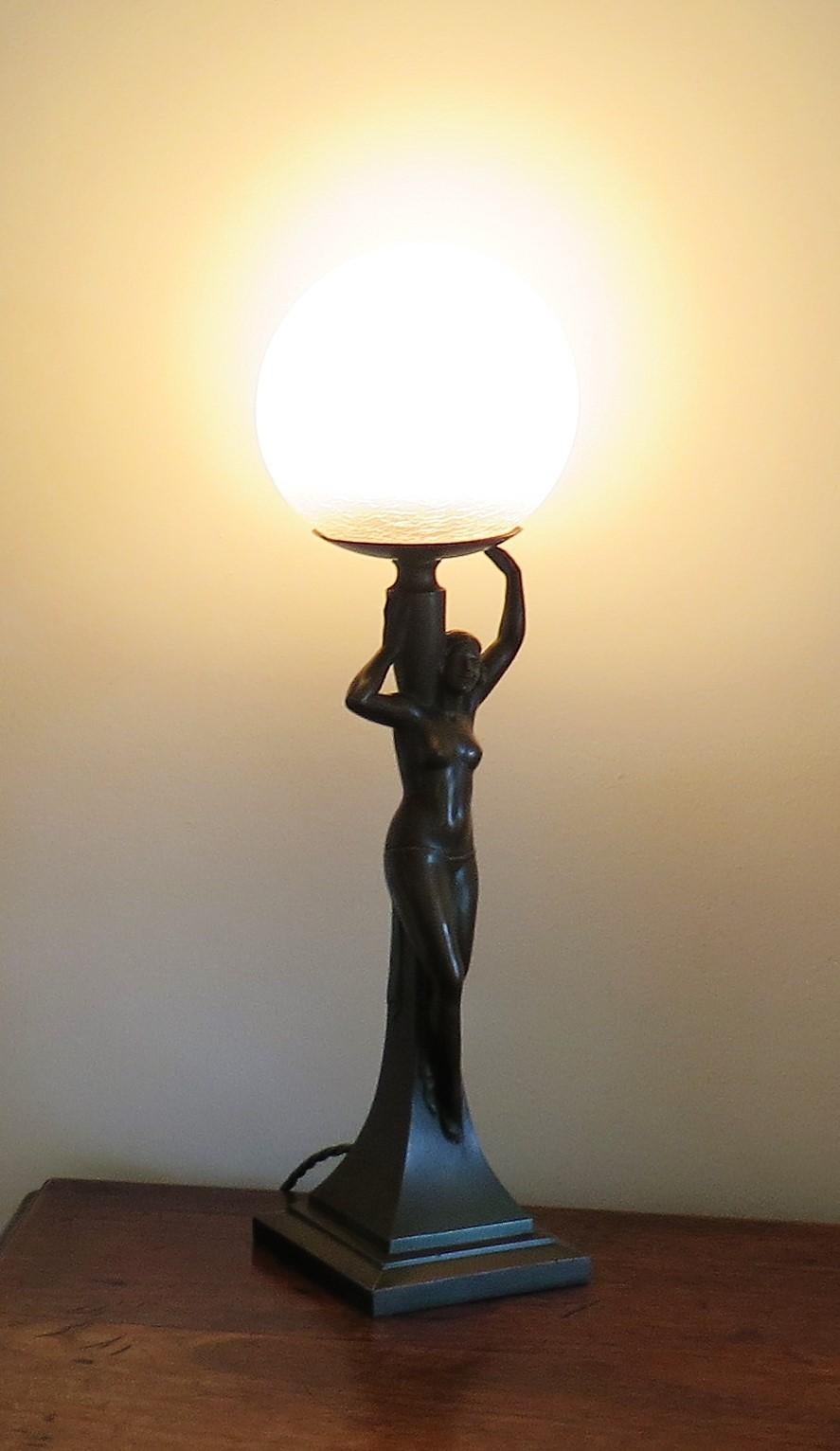 Art Deco Figurine Table Lamp sculpture of Water Carrier bronzed, French Ca 1930 10