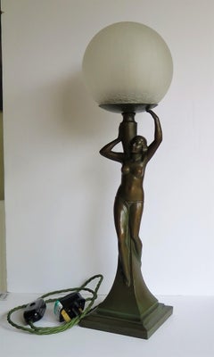 Art Deco Figurine Table Lamp sculpture of Water Carrier bronzed, French Ca 1930