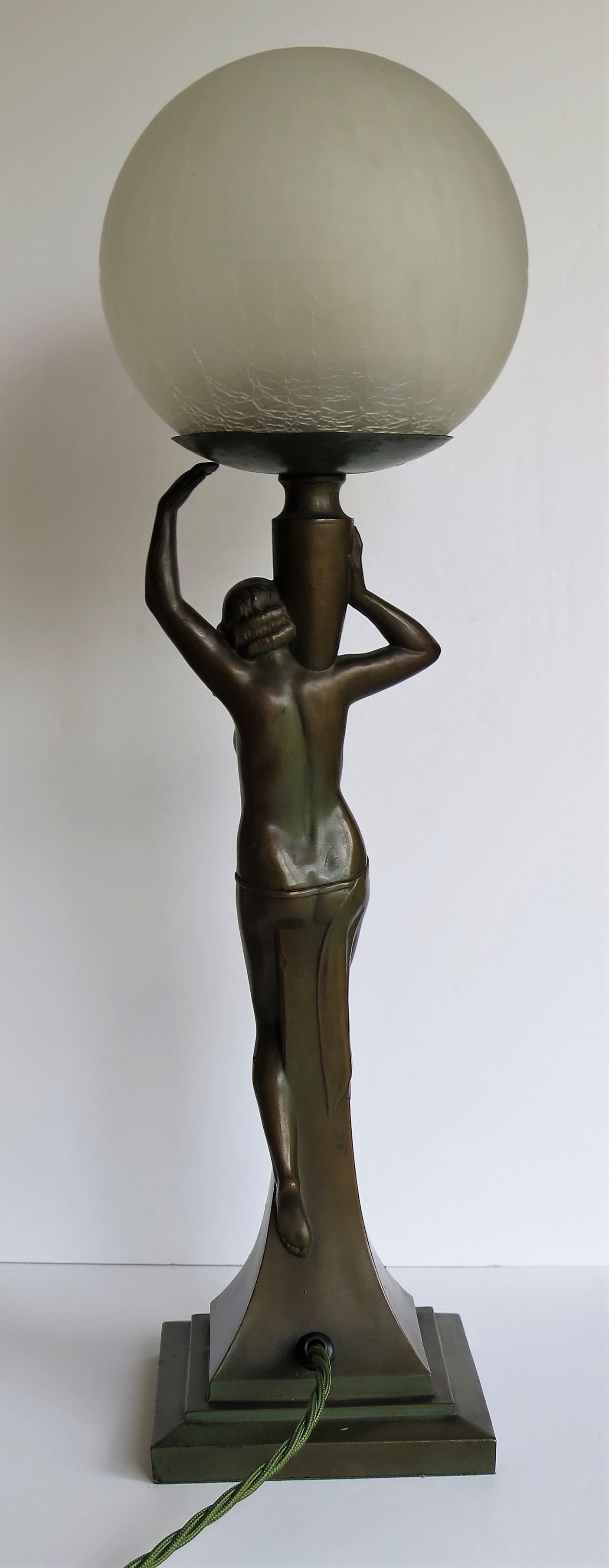 Hand-Crafted Art Deco Figurine Table Lamp sculpture of Water Carrier bronzed, French Ca 1930