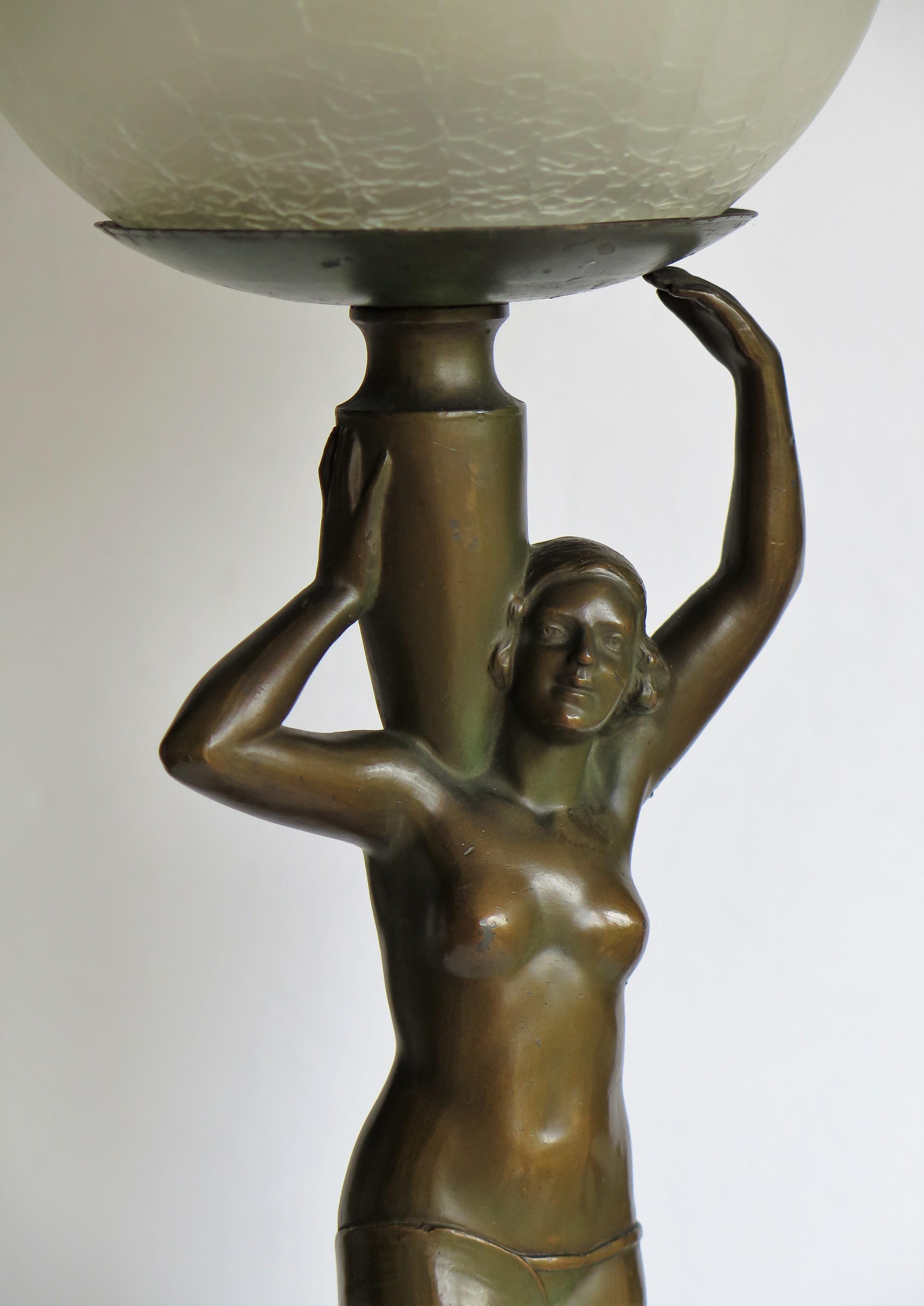 20th Century Art Deco Figurine Table Lamp sculpture of Water Carrier bronzed, French Ca 1930