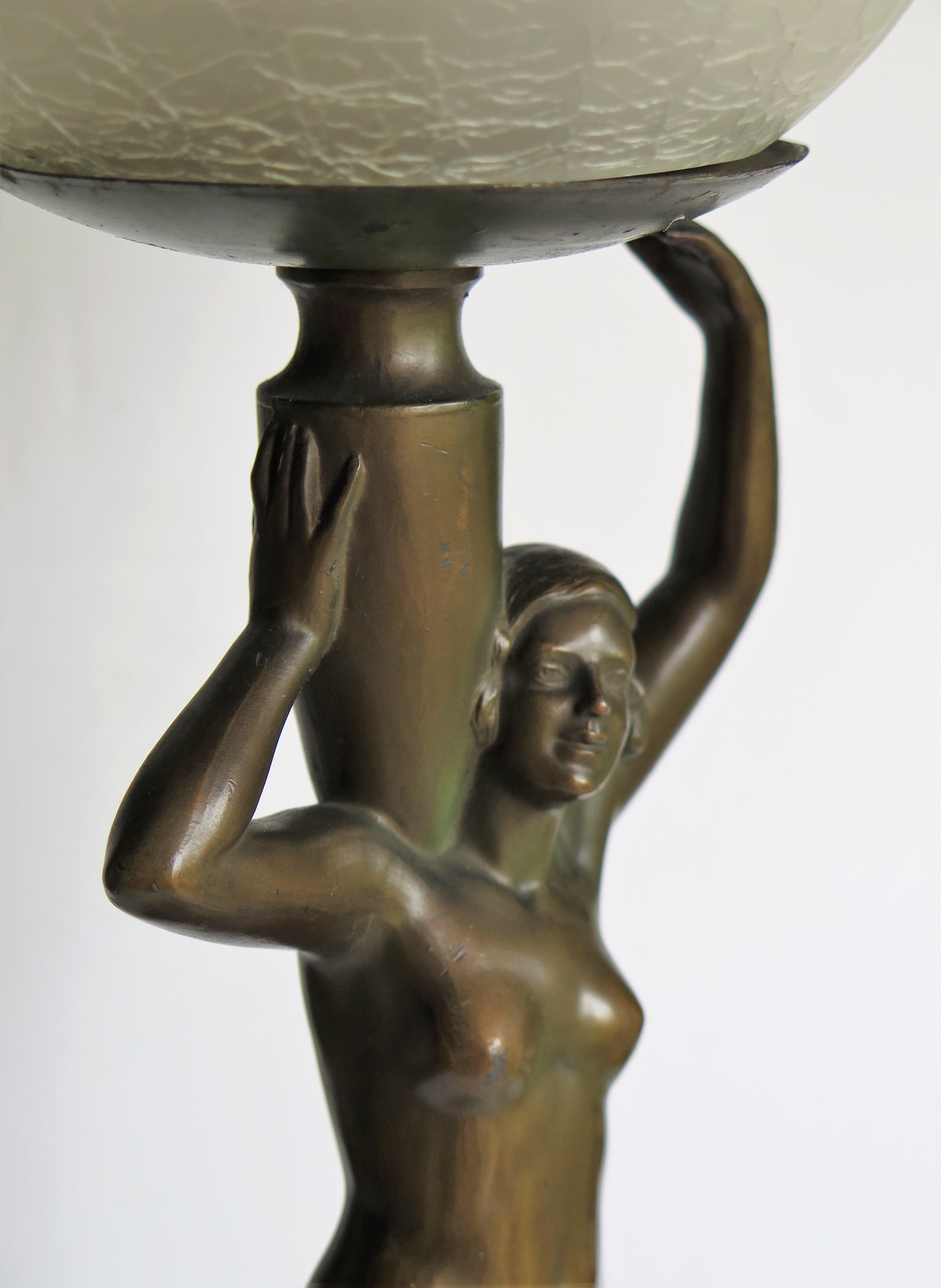 Glass Art Deco Figurine Table Lamp sculpture of Water Carrier bronzed, French Ca 1930