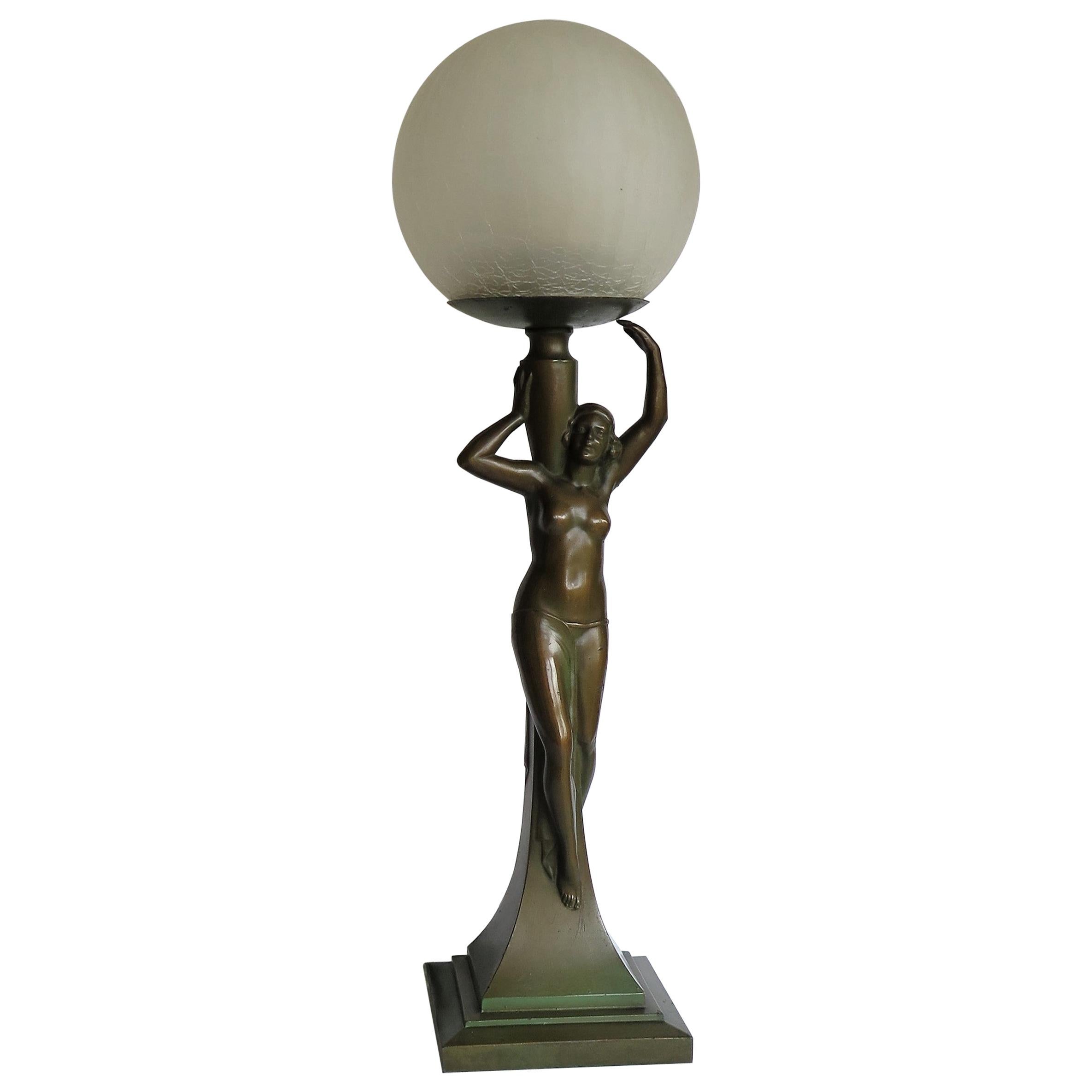 Art Deco Figurine Table Lamp sculpture of Water Carrier bronzed, French Ca 1930