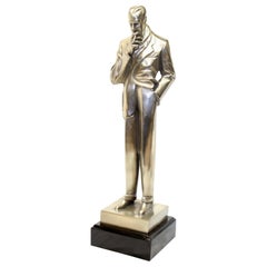 Art Deco Male Figurine the Smoker in Silvered Bronze patina