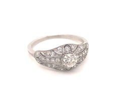 Art Deco Style Filigree .38 Old Mine Cut Diamonds Platinum Ring